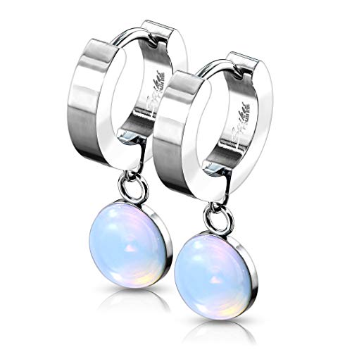 beyoutifulthings 1 Paar Damen Creolen Ohr-ringe Halb-Edelstein Halb-Kugel Anhänger Ohringe Ohr-stecker Silber Opal-Weiß von beyoutifulthings