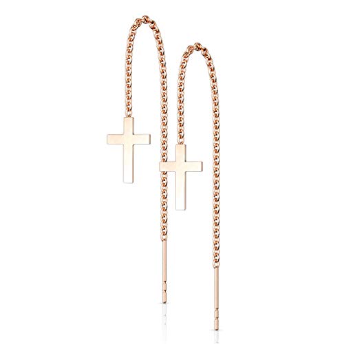 beyoutifulthings 1 Paar Damen Durchzieher Ohr-ringe Kreuz-Anhänger Ohr-hänger Ohringe Ohr-stecker Roségold von beyoutifulthings