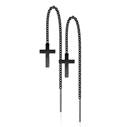 beyoutifulthings 1 Paar Damen Durchzieher Ohrringe Kreuz-Anhänger Ohrhänger Ohrringe Ohrstecker Schwarz von beyoutifulthings