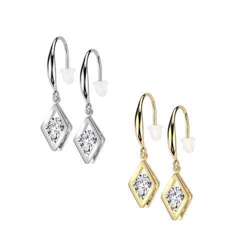 beyoutifulthings 1 Paar Damen Ohr-Hänger Set Gold Silber Diamant-Form Anhänger Zirkonia Clear Chirurgenstahl Ohr-ringe Ohringe Ohr-stecker von beyoutifulthings