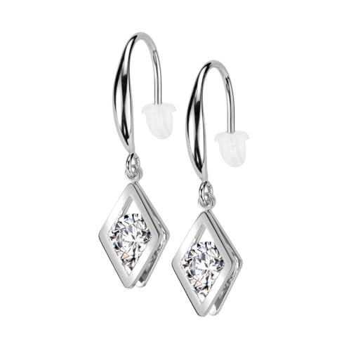 beyoutifulthings 1 Paar Damen Ohr-Hänger Silber Diamant-Form Anhänger Zirkonia Clear Chirurgenstahl Ohr-ringe Ohringe Ohr-stecker von beyoutifulthings