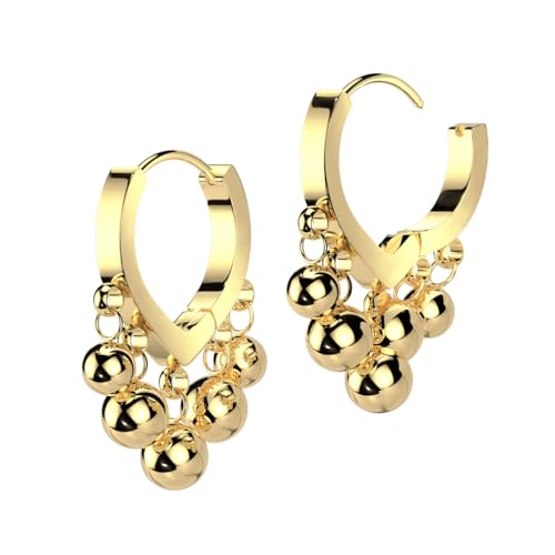 beyoutifulthings 1 Paar Damen Ohr-Ringe Creole 5 Kugel-Anhänger Gold 2,3-mm breit Ohr-Hänger Chirurgenstahl Ohr-ringe Ohringe Klapp-Bügel von beyoutifulthings