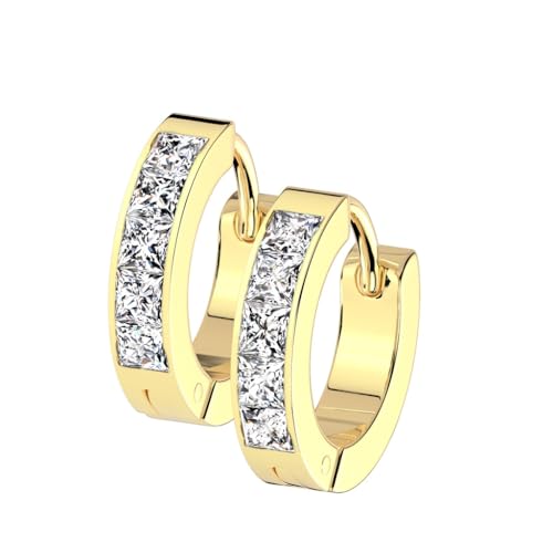 beyoutifulthings 1 Paar Damen Ohr-Ringe Creole 5 Zirkonia Clear Gold Ohr-Hänger Chirurgenstahl Ohr-ringe Ohringe Klapp-Bügel von beyoutifulthings