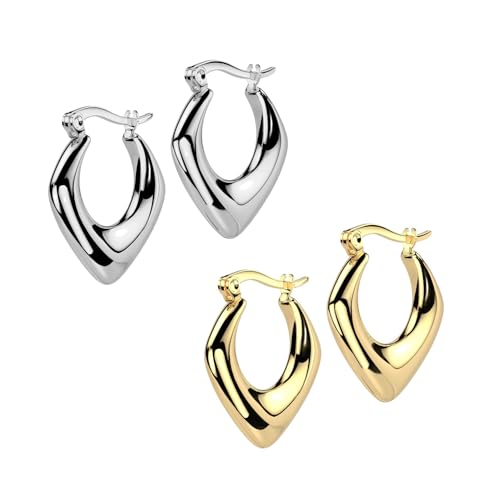 beyoutifulthings 1 Paar Damen Ohr-Ringe Creole SET Diamant-Form Gold Silber 2,8-mm breit Ohr-Hänger Chirurgenstahl Ohr-ringe Ohringe Klapp-Bügel beyoutifulthings 1 Paar Damen Ohr-Ringe Creole SET Diamant-Form Gold Silber 2,8-mm breit Ohr-Hänger Chirurgenstahl Ohr-ringe Ohringe Klapp-Bügel von beyoutifulthings