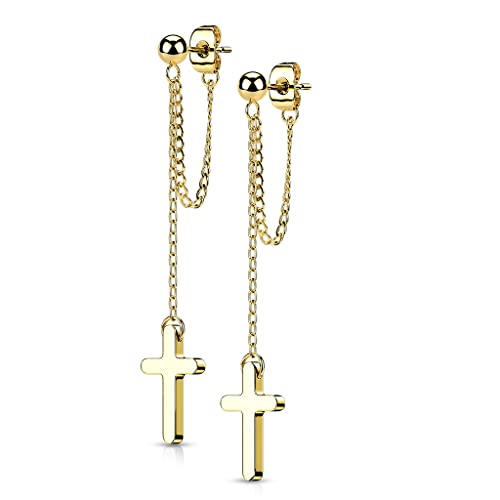 beyoutifulthings 1 Paar Damen Ohr-Stecker Ketten-Kreuz Anhänger Chirurgenstahl Ohr-ringe Ohr-hänger Ohringe Gold von beyoutifulthings