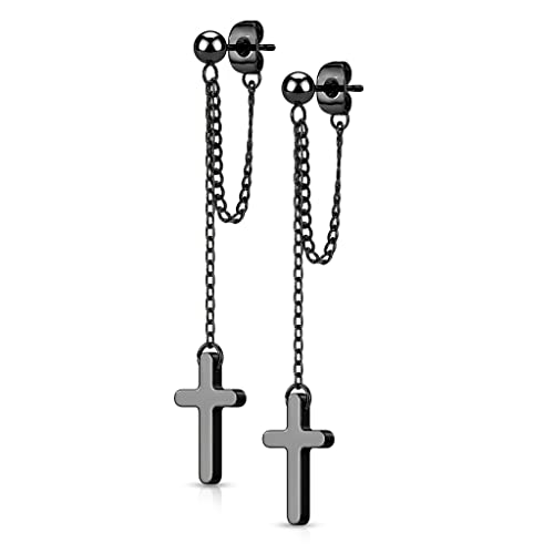 beyoutifulthings 1 Paar Damen Ohr-Stecker Ketten-Kreuz Anhänger Chirurgenstahl Ohr-ringe Ohr-hänger Ohringe Schwarz von beyoutifulthings