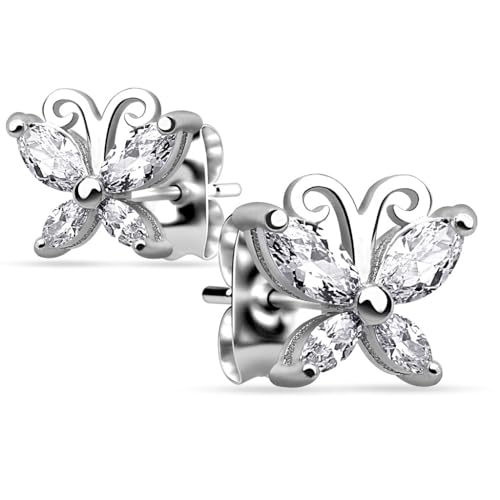 beyoutifulthings 1 Paar Damen Ohr-Stecker Schmetterling 11-mm Zirkonia Silber Stern 925 Sterling-Silber Ohr-ringe Ohringe von beyoutifulthings