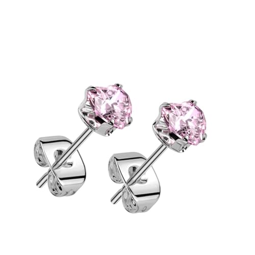 beyoutifulthings 1 Paar Damen Ohr-Stecker Silber Herz Zirkonia Pink 4-mm Chirurgenstahl Ohr-ringe Ohringe von beyoutifulthings