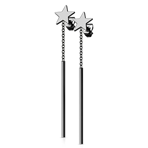 beyoutifulthings 1 Paar Damen Ohr-Stecker Stern Ohr-ringe Stab-Anhänger Ohr-hänger Ohringe Schwarz von beyoutifulthings