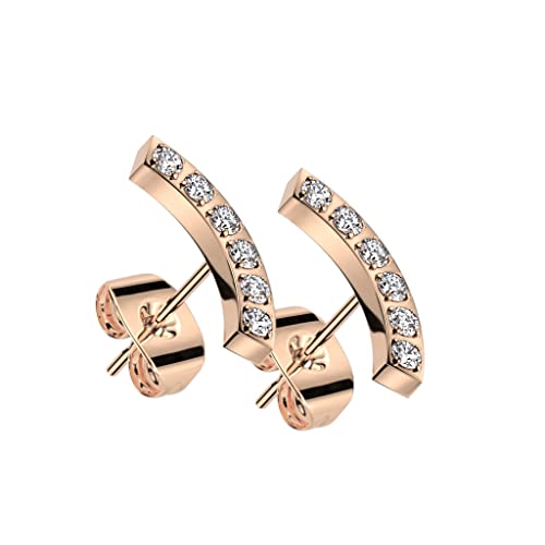 beyoutifulthings 1 Paar Damen Ohr-Stecker Zirkonia Bogen Clear Chirurgenstahl Ohr-ringe Ohr-hänger Ohringe Roségold von beyoutifulthings