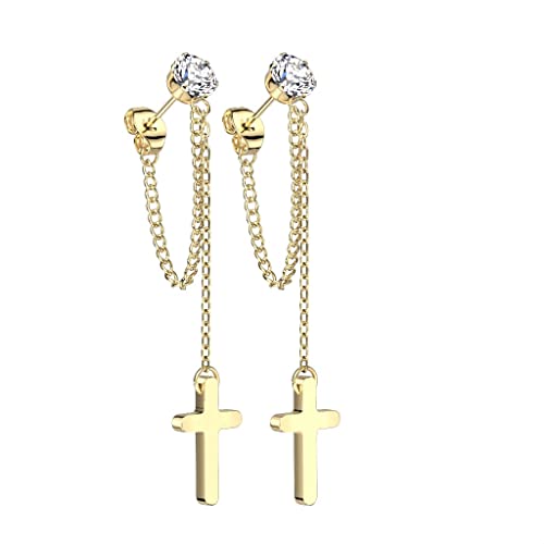 beyoutifulthings 1 Paar Damen Ohr-Stecker Zirkonia Clear Ketten-Kreuz Anhänger Chirurgenstahl Ohr-ringe Ohr-hänger Ohringe Gold von beyoutifulthings