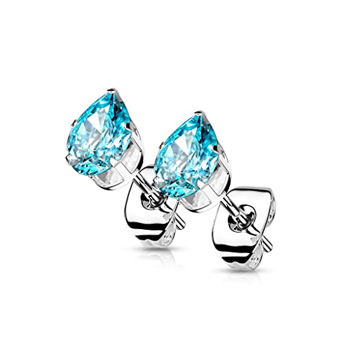 beyoutifulthings 1 Paar Damen Ohr-Stecker Zirkonia Tränen-Tropfen Ohr-ringe Chirurgenstahl Ohringe Silber Aqua 7-mm von beyoutifulthings