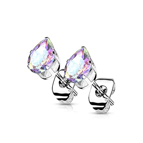 beyoutifulthings 1 Paar Damen Ohr-Stecker Zirkonia Tränen-Tropfen Ohr-ringe Chirurgenstahl Ohringe Silber Regenbogen 3-mm von beyoutifulthings