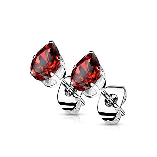 beyoutifulthings 1 Paar Damen Ohr-Stecker Zirkonia Tränen-Tropfen Ohr-ringe Chirurgenstahl Ohringe Silber Rot 3-mm von beyoutifulthings