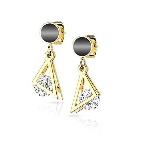 beyoutifulthings 1 Paar Damen Ohr-Stecker schwarzer Enamel Dreieck-Anhänger Zirkonia Clear Chirurgenstahl Ohr-ringe Ohr-hänger Ohringe Gold von beyoutifulthings