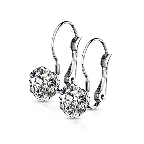 beyoutifulthings 1 Paar Damen Ohr-hänger runder Zirkonia Anhänger Ohr-ringe Ohring Ohr-stecker Chirurgenstahl Klapp-Bügel Silber Clear von beyoutifulthings