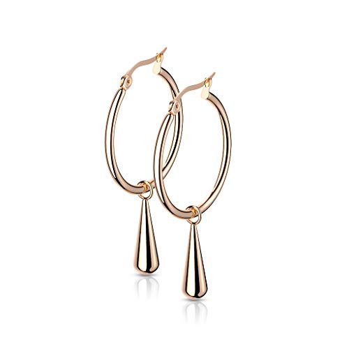 beyoutifulthings 1 Paar Damen Ohr-ringe CREOLE Tropfen-Anhänger Länge 43,2mm Ohringe Ohr-stecker Chirurgenstahl Roségold von beyoutifulthings