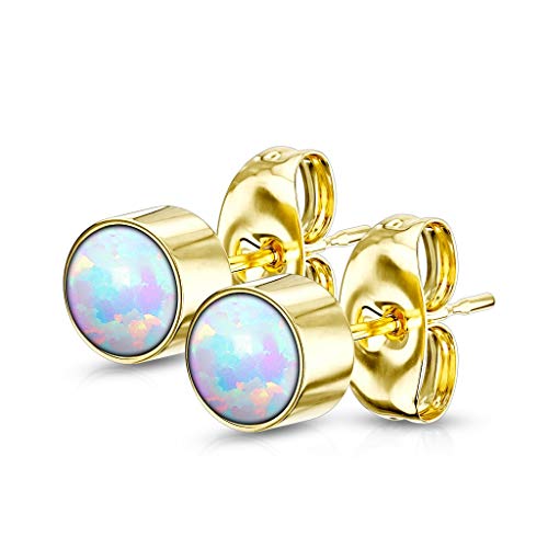 beyoutifulthings 1 Paar Damen Ohr-ringe Opal-Design Rund OhringeOhr-stecker Edelstahl Gold Opal Weiß 5mm von beyoutifulthings