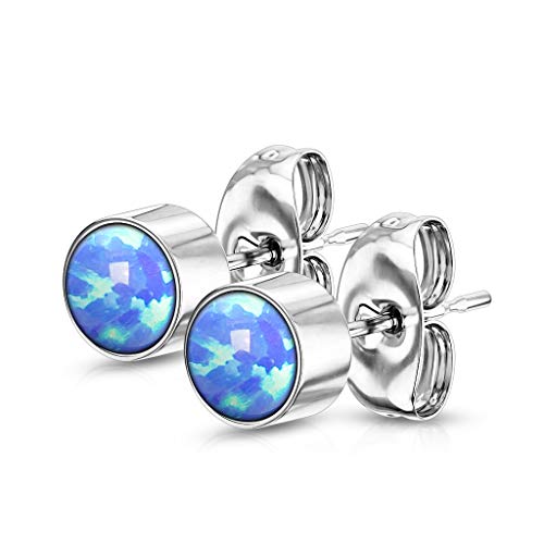 beyoutifulthings 1 Paar Damen Ohr-ringe Opal-Design Rund OhringeOhr-stecker Edelstahl Silber Opal Blau 4mm von beyoutifulthings
