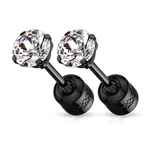 beyoutifulthings 1 Paar Damen Ohr-stecker Zirkonia beidseitig Ohr-ringe Ohring Chirurgenstahl Schwarz Clear 5 Millimeter von beyoutifulthings