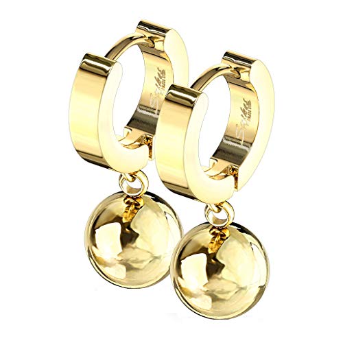 beyoutifulthings 1 Paar Damen Ohringe CREOLE Anhänger Kugel 8mm Ohr-ringe Ohr-stecker Chirurgenstahl Gold 9mm von beyoutifulthings