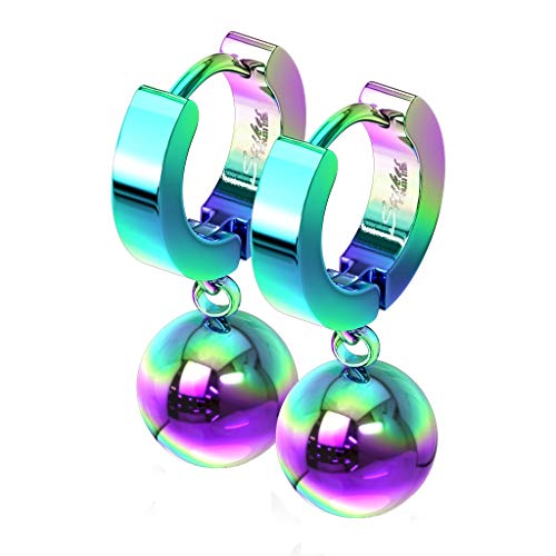 beyoutifulthings 1 Paar Damen Ohringe CREOLE Anhänger Kugel 8mm Ohr-ringe Ohr-stecker Chirurgenstahl Regenbogen 9mm von beyoutifulthings