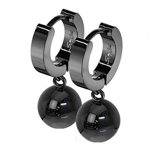 beyoutifulthings 1 Paar Damen Ohringe CREOLE Anhänger Kugel 8mm Ohr-ringe Ohr-stecker Chirurgenstahl Schwarz 9mm von beyoutifulthings