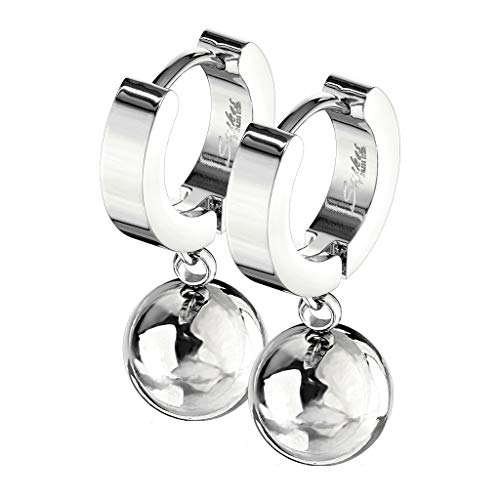 beyoutifulthings 1 Paar Damen Ohringe CREOLE Anhänger Kugel 8mm Ohr-ringe Ohr-stecker Chirurgenstahl Silber 9mm von beyoutifulthings