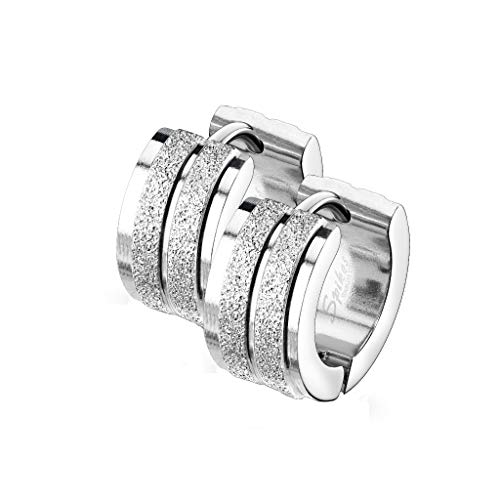 beyoutifulthings 1 Paar Damen Ohringe CREOLEN 2 sandgebürstete Streifen Ohr-ringe Ohr-stecker Chirurgenstahl Silber 7mm von beyoutifulthings