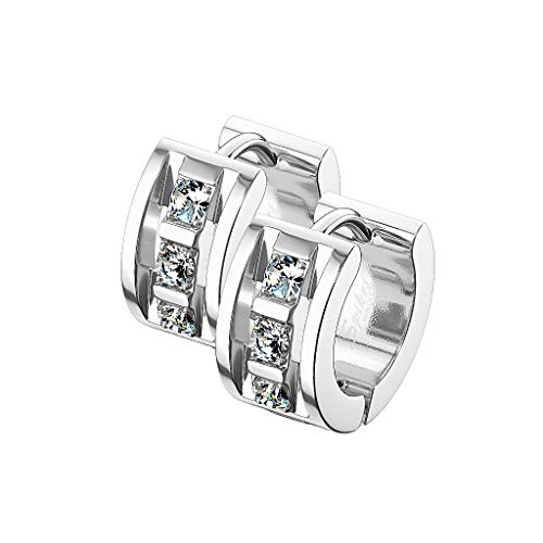 beyoutifulthings 1 Paar Damen Ohringe CREOLEN 3 Zirkonia Clear Ohr-ringe Ohr-stecker Chirurgenstahl Silber 7mm von beyoutifulthings