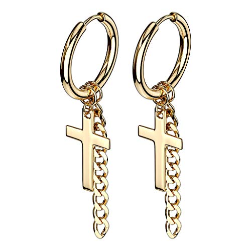 beyoutifulthings 1 Paar Damen Ohringe CREOLEN KREUZ KETTEN ANHÄNGER Ohr-ringe Set Ohr-stecker Chirurgenstahl Gold von beyoutifulthings