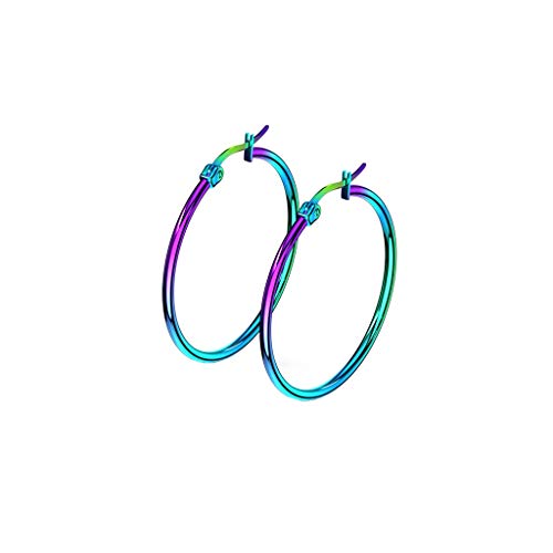 beyoutifulthings 1 Paar Damen Ohringe CREOLEN Ohr-ringe Ohr-stecker Chirurgenstahl Regenbogen 35mm von beyoutifulthings