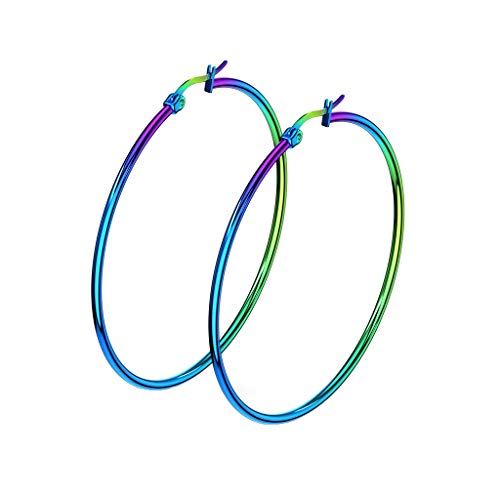 beyoutifulthings 1 Paar Damen Ohringe CREOLEN Ohr-ringe Ohr-stecker Chirurgenstahl Regenbogen 55mm von beyoutifulthings