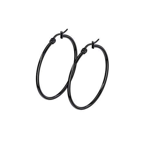 beyoutifulthings 1 Paar Damen Ohringe CREOLEN Ohr-ringe Ohr-stecker Chirurgenstahl Schwarz 40mm von beyoutifulthings