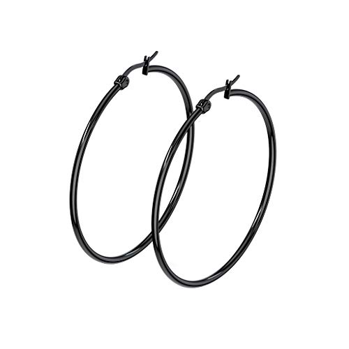 beyoutifulthings 1 Paar Damen Ohringe CREOLEN Ohr-ringe Ohr-stecker Chirurgenstahl Schwarz 50mm von beyoutifulthings