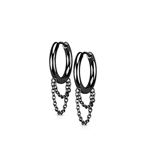 beyoutifulthings 1 Paar Damen Ohringe Creole Doppel-Kette Anhänger Ohr-ringe Schwarz von beyoutifulthings