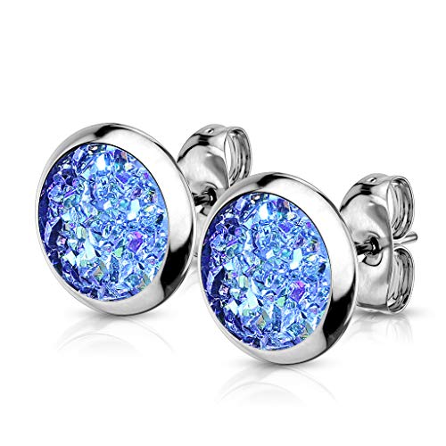 beyoutifulthings 1 Paar Damen Ohringe Glitzer Drusen-stein 8mm Ohr-ringe Ohr-stecker Chirurgenstahl Silber Aqua von beyoutifulthings