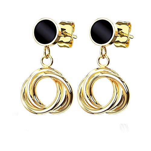 beyoutifulthings 1 Paar Damen Ohringe Schwarze Emaille Anhänger verflochtene Kreise Ohr-ringe Ohr-stecker Chirurgenstahl Gold 12,3mm von beyoutifulthings