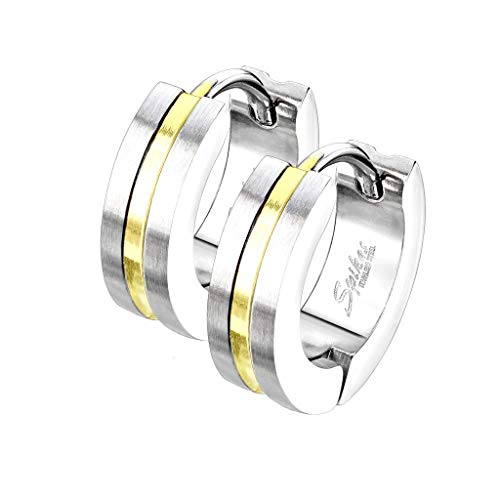 beyoutifulthings 1 Paar Damen Ohringe sandgebürstete CREOLE Mitte farbiger Streifen Ohr-ringe Ohr-stecker Chirurgenstahl Silber Gold 4,3mm von beyoutifulthings