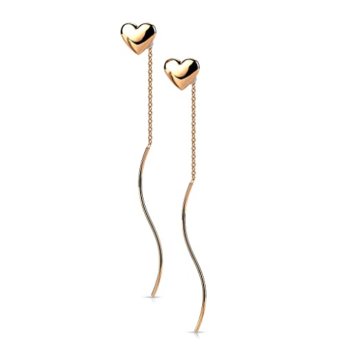 beyoutifulthings 1 Paar Damen Ohrringe Durchzieher Herz Wellen-Anhänger Ohr-ringe Ohr-stecker Ohring Chirurgenstahl Roségold von beyoutifulthings