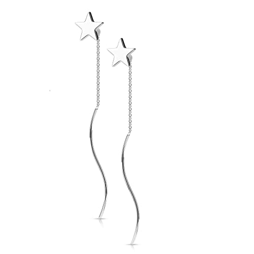 beyoutifulthings 1 Paar Damen Ohrringe Durchzieher Stern Wellen-Anhänger Ohr-ringe Ohr-stecker Ohring Chirurgenstahl Silber von beyoutifulthings