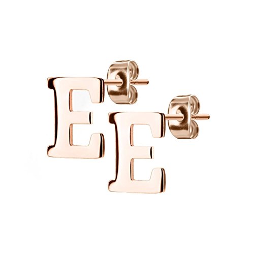 beyoutifulthings 1 Paar Ohr-stecker BUCHSTABE E INITIALEN Ohringe Ohr-ringe Schmuck Set Edelstahl Roségold von beyoutifulthings