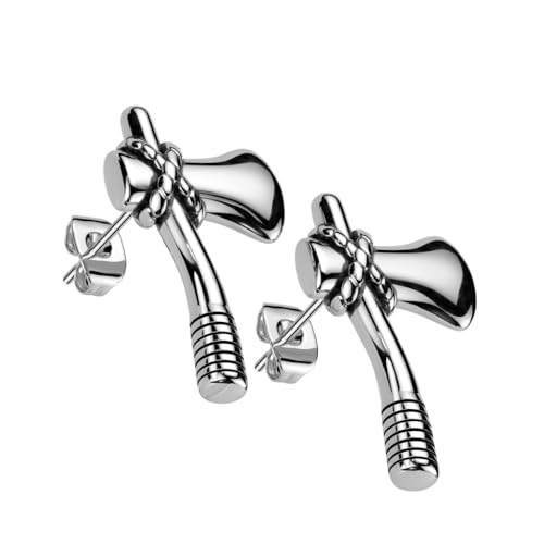 beyoutifulthings 1 Paar Unisex Ohr-Stecker Axt Silber Steg 6-mm Edelstahl Damen-Ohrringe Herren-Ohrringe Ohr-ringe Ohringe von beyoutifulthings