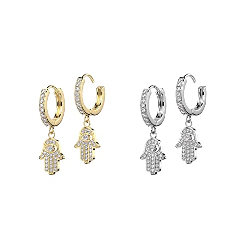 beyoutifulthings 2 Paar Damen Creolen Ohr-Hänger Anhänger Hamsa-Hand Pavé Zirkonia Clear Ohr-ringe Ohr-stecker Ohringe Silber Gold von beyoutifulthings
