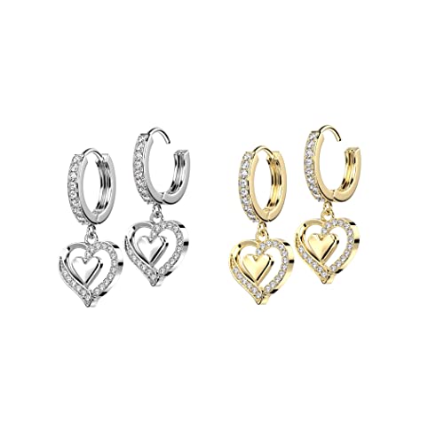 beyoutifulthings 2 Paar Damen Creolen Ohr-Hänger Anhänger Herzen Pavé Zirkonia Clear Ohr-ringe Ohr-stecker Ohringe Silber Gold von beyoutifulthings