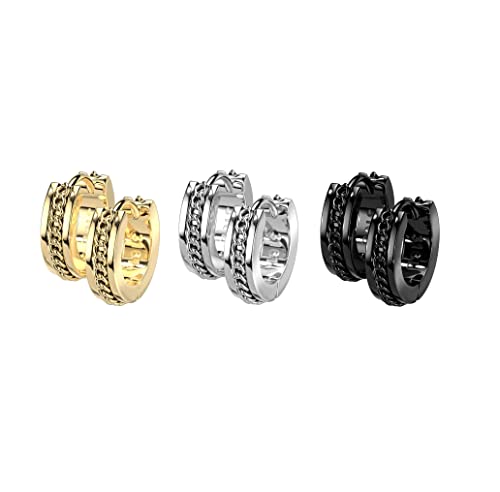 beyoutifulthings 3 Paar Damen Creolen Ketten-Detail 4-mm Breite Chirurgenstahl Ohr-ringe Ohr-stecker Ohringe Gold Schwarz Silber beyoutifulthings 3 Paar Damen Creolen Ketten-Detail 4-mm Breite Chirurgenstahl Ohr-ringe Ohr-stecker Ohringe Gold Schwarz Silber von beyoutifulthings