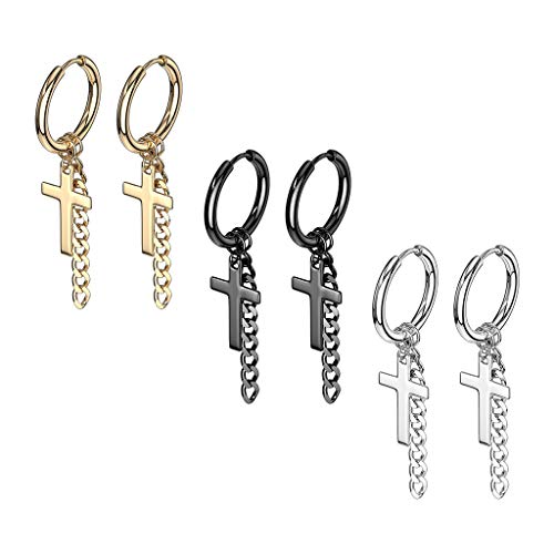 beyoutifulthings 3 Paar Damen Ohringe SET CREOLEN KREUZ KETTEN ANHÄNGER Ohr-ringe Ohr-stecker Chirurgenstahl Multicolor von beyoutifulthings