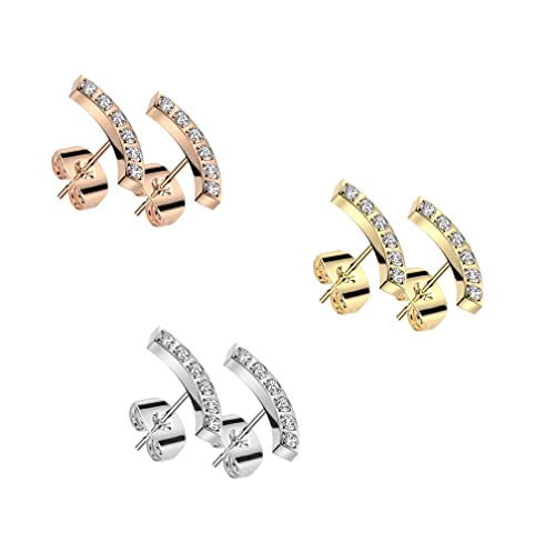 beyoutifulthings 3er Set Damen Ohr-Stecker Zirkonia Bogen Clear Chirurgenstahl Ohr-ringe Ohr-hänger Ohringe Silber Gold Roségold von beyoutifulthings