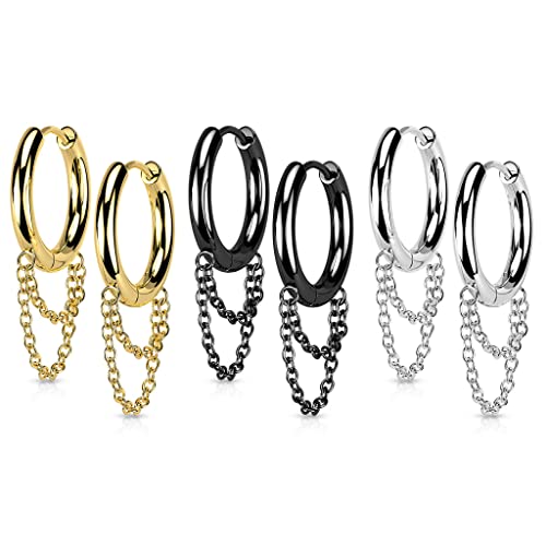 beyoutifulthings 3er Set Damen Ohringe Creole Doppel-Kette Anhänger Ohr-ringe Silber Gold Schwarz beyoutifulthings 3er Set Damen Ohringe Creole Doppel-Kette Anhänger Ohr-ringe Silber Gold Schwarz von beyoutifulthings