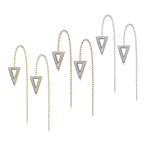 beyoutifulthings 3er Set Damen Ohrringe Durchzieher Kristall Pavé Clear Dreieck-Anhänger Ohr-ringe Ohr-stecker Ohring Chirurgenstahl Silber Gold Roségold von beyoutifulthings